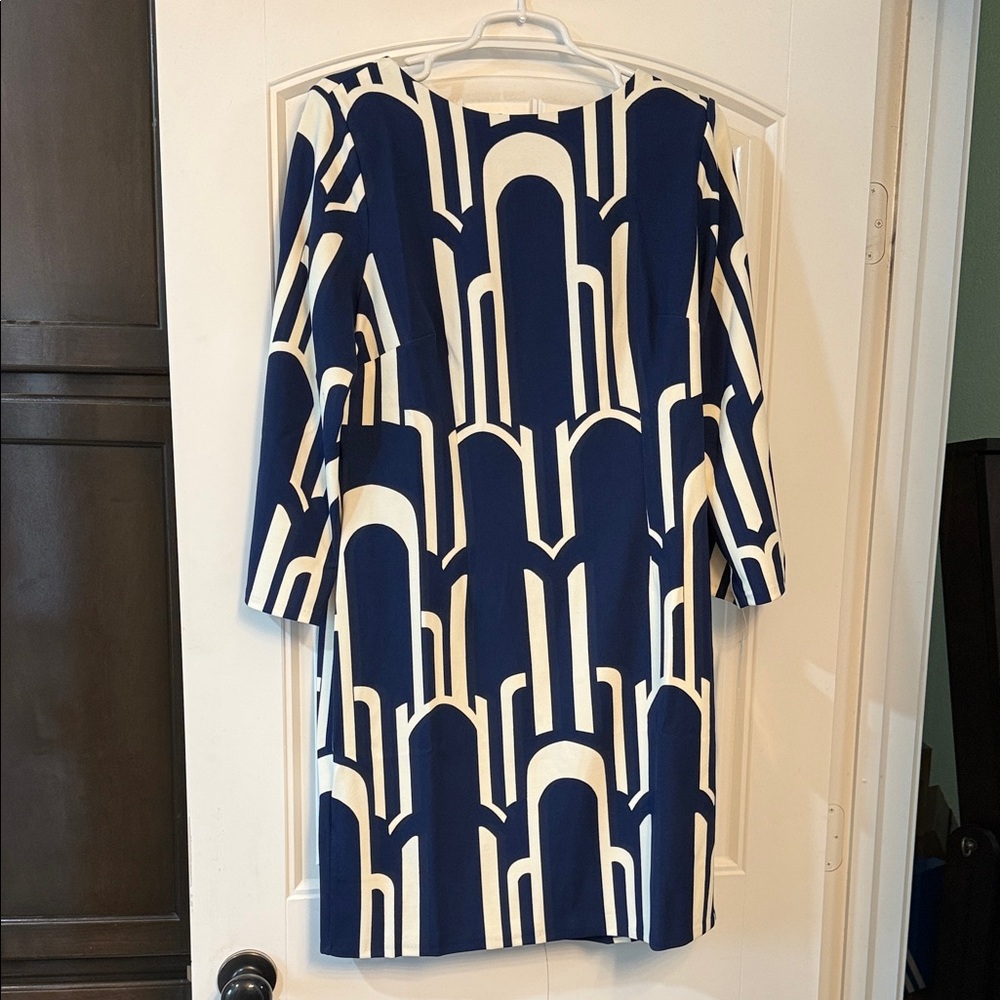 Women’s Navy and Cream Geometric Patterned Dress